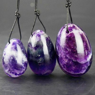 China Pelvic Exerciser Floor Yoga Magical 3pcs Set Drilled Natural Stone Purple Amethyst Shaping Floor Yoga Pelvic Exerciser Yoni Eggs For Women for sale