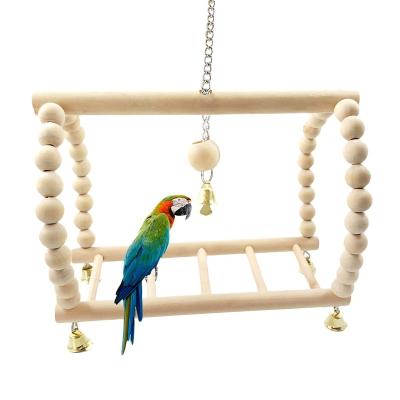 China 2023 Viable Sturdy Bird Swing Parrot Outdoor Swing Wooden Stand For Play for sale