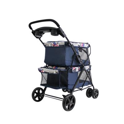 China Eco-Friendly Blue Metal Travel Stores Gifts Pet Stroller Twin Cart for sale