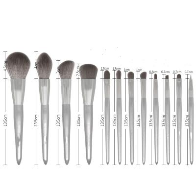 China Angular Blush Hot Sale Professional 12 Piece Silver Makeup Brushes With PU Brush Bag for sale