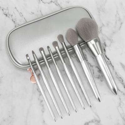 China Wholesale Angular Blush Sliver Makeup Brush Set 8pcs Base Eyeshadow Makeup Brushes With Brush PU Bag for sale