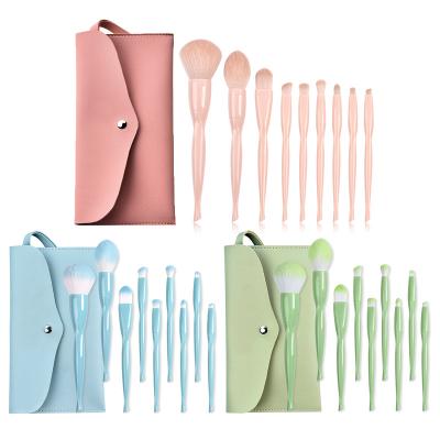 China Angular Blush Hot Sale 9pcs Makeup Blending Face Brushes Macaron Color Handle Synthetic Hair Makeup Brush With PU Bag for sale