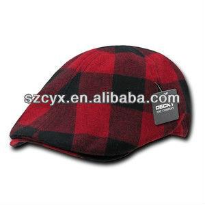 China Red Checked 100% Striped Cotton Summer Beret Hat for sale