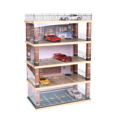 China Die-cast solid wood decoration storage box garage model 1:32 simulation underground garage scene Toy Parking lot model for sale