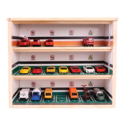 China Die-cast toy 1: 64 car parking lot model scene cabinet car model light solid wood dust cover dust proof storage box for sale