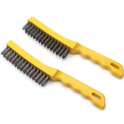 China Cleaning 4 Universal Shoe Grip Wire Scratch Brushes With Yellow Plastic Handle for sale