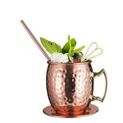 China Business Copper Plated Barrel Hammered Moscow Mule Mug Coffee Mug Beer Mug Set for sale