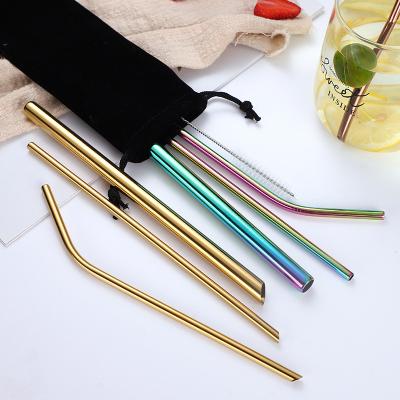 China Laser Logo Diameter 12mm Stainless Steel 304 Drinking Sharp Tip Viable Straw With Sharp End Tip for sale