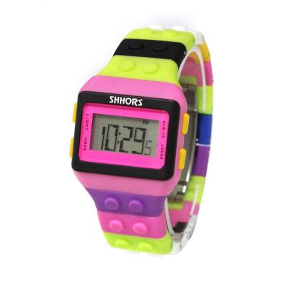 China LED Display 2021 Lady Men Block Constructor New Alarm LCD Digital Stopwatch Sport Rubber Watch For Students for sale