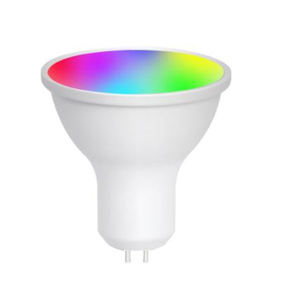 China Tuya residential plastic colorful indoor lighting bulb GU10 GU5.3 MR16 5W smart wifi spot light for sale