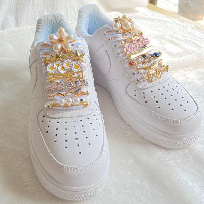 China Sneaker Charms Luxury Girl Shoe Charms For Cute Nike Air Force 1Jeweled DIY Sneakers Lace Buckle Stylish Flat White Shoe Accessories for sale