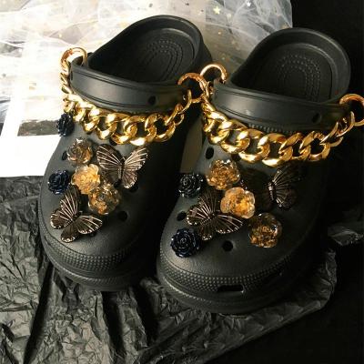 China Vintage Punk Croc Clog Charm Charms Designer Dark Cool Style Women Clogs Shoes Accessories Luxury Gold Croc Shoes New Decorative for sale