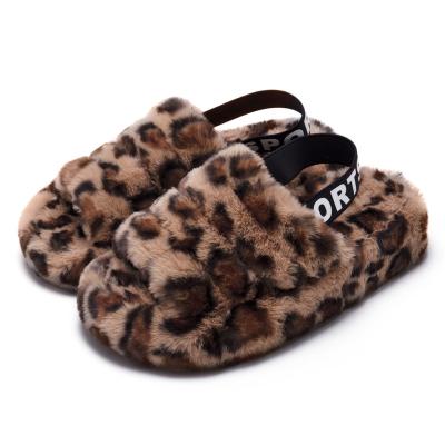 China Durable Super Warm Leopard Print Women's Furry Slippers Bedroom Slippers Faux Fur Home Shoes For Lady Warm Winter Indoor Shoes Stylish for sale