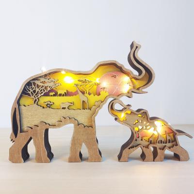 China USA New Arrival Wood Carved Elephant Animal Home Decoration Wooden Crafts Totem for sale