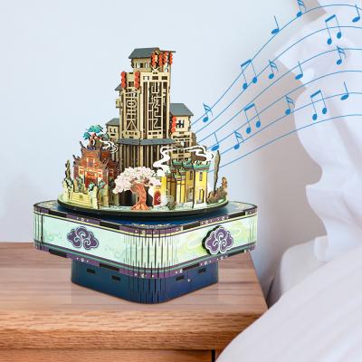 China Hot Sale Custom Made High Quality QC Fine Souvenirs Painted Musical Toy Wooden Music Box Hand Crank For Gifts for sale