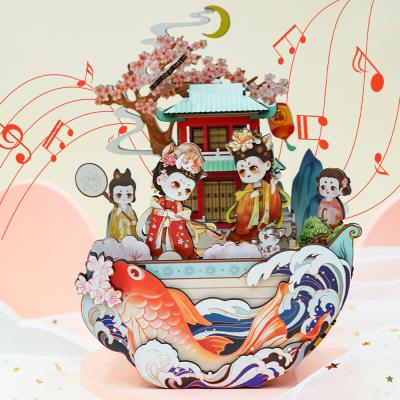 China Flora Beauty Hot Selling Good Quality Music Box Customize Wind Up Wooden Music Box For Gift for sale