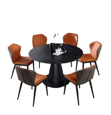 China 2022 fireproof modern hot sale nordic marble dining table set with leather chairs family for living room for sale