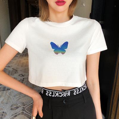 China Short Thoughtful Butterfly Anti-wrinkle T-shirt Women's Short Sleeve Loose Slim Female 2021 New Summer Tops Tops for sale