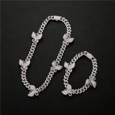 China Hiphop QH Iced Out Hip Hop Butterfly Custom Cuban Link Chain Necklace Pendant Christmas Gift for sale