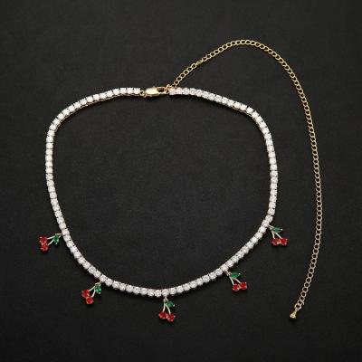 China Luxury Hiphop QH Iced Out Hiphop Diamond Cherry Tennis Necklace Chain Christmas Gift for sale