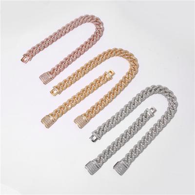 China Hip Hop 20mm Wide Arched Necklace With Rectangular Shimmery Hip Hop Cuban Zirconia Miami Chain for sale