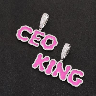 China CE Hip Punk Hop Glamorous and Stylish Shiny, Custom Letters, Solid Back Slushie Letter Pink, Gold, Silver Chr Chain Pendant Necklace for sale