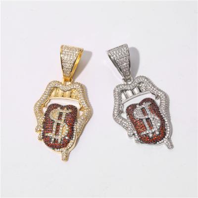 China 2022 High Quality Red Hip Hop Miami Zircon Tongue Hip Hop Jewelry Pendant for sale