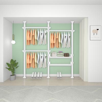 China Retractable Clothing Storage Rack Clothes Storage Rack White Eco-friendly Material Foldable Clothes Hanger Rack In Bedroom for sale