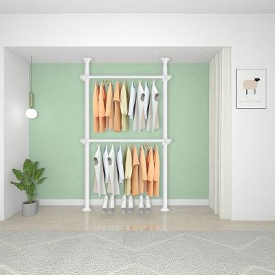 China Small Clothes Cabinet Simple Designs Adjustable Portable Steel Floor Stand Movable Coat Rack Hanger(Size) for sale