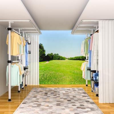 China Hot Selling Simple Portable Wardrobe Carbon Steel Material (Size) Adjustable No Drilling Wardrobe Living Room Wardrobe for sale