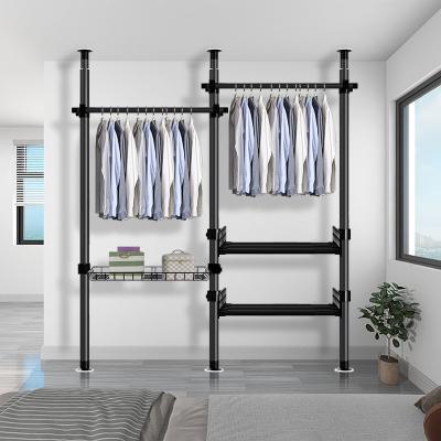 China Modern Metal Folding Frame Design Adjustable Magic Cloth Hanger Steel Pipe Cabinet 3 Mobile Wardrobe Hotel 3 for sale