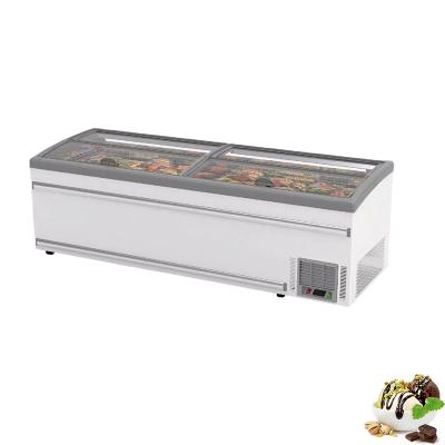 China Single-temperature sliding cover island freezer glass arc-shaped ice cream display freezer for sale for sale