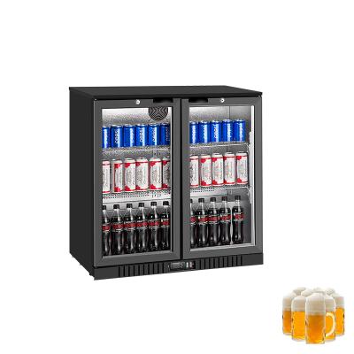 China Single-temperature commercial under aft bar cooler refrigerator with double glass doors in black finish for sale