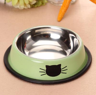 China Single Viable Stainless Steel Pet Bowl Thickened Anti-Spill Plastic Cat Food Edge Color Printing Cat Bowl Dog Bowl for sale