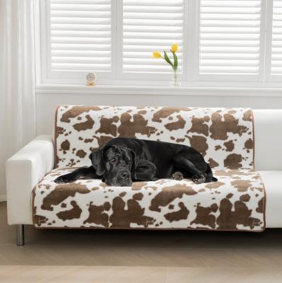 China Cow Pattern Brown Short Plush Covering Stocked Mat Soft And Comfortable Deep Sleep Pet Sofa Cushion for sale