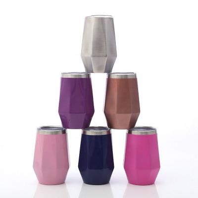 China DDP Diamond Shape 12OZ Stealless Stainless Steel Wine Glass Tumbler Viable Double Wall Vacuum Insulated Tumbler Cup for sale