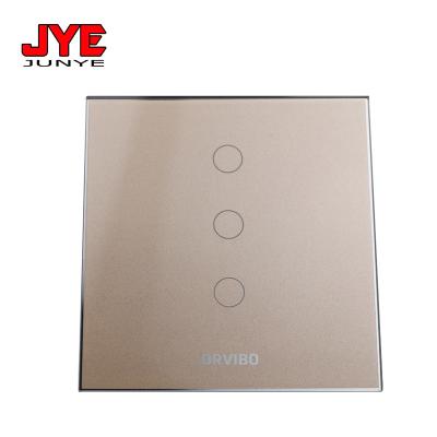 China Workshop Smart Home Appliances Tempered Glass Panel Gold Switch with Gray Silk Screen Printing for sale