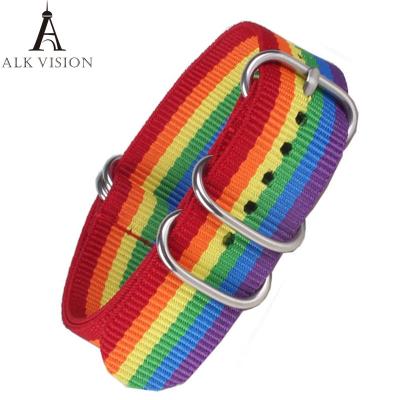 China 2020 Unisex Rainbow Sports Watchband Ladies Men's Canvas Nylon Strap Watch Accessories Bracelet Wristband Pin Buckl for sale