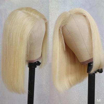 China Factory Customized High Quality Wholesale Straight 100% Virgin Hair Shortened Colored Blonde 613 Lace Front Wig for sale