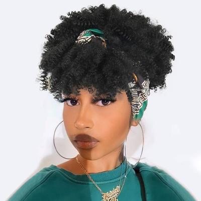 China Hot Selling Kinky Curly Headband Wigs For Black Women Synthetic Short Afro Kinky Curly Wigs for sale