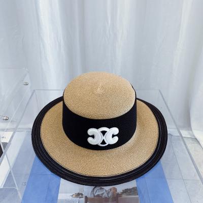 China High quality fashion brand custom made picture wholesale correct Straw Flower Border Bucket Hat summer for sale