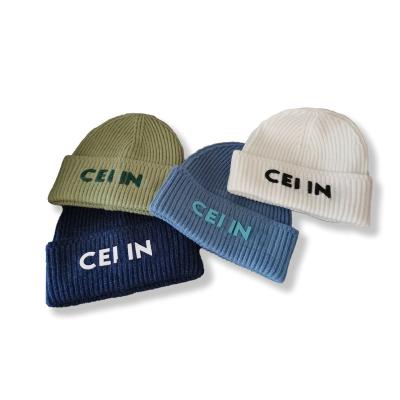 China breathable & Waterproof 2021 new products high elastic fashion stereo letter printing solid color wool beanie hat for men and women for sale