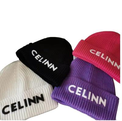 China breathable & Waterproof high elastic fashion stereo letter printing solid color woolen custom winter knitted beanies hats for adults for sale