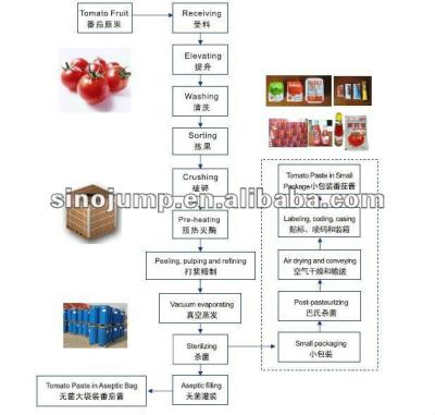 China fresh tomato paste production process-- the processing capacity from 20t/d to 1500/d for sale