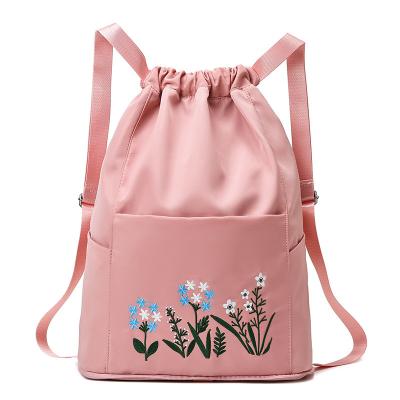 China Wholesale Waterproof Embroidery Drawstring Sports Backpack Girls Travel Outdoor Leisure Handbag With Wet Pocket for sale