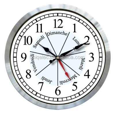 China Wall Mounted Time Clock Aluminum Round Aluminum Week Calendar Clock for sale