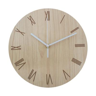 China Modern Simple Design Roman Numeral Battery Operated Living Room 10In Antique Style Home Round MDF Wooden Wall Clock For Decor for sale