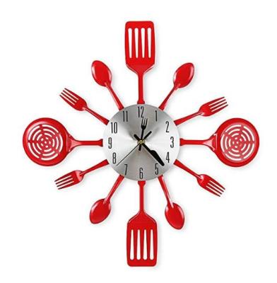 China Kitchen Antique Modern Wall Clock Style Red Clocks Administer Fork Wall Design Spoon Home Decor for sale