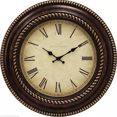 China Brown Retro Style Living Room Battery Operated Antique Decor Quartz Wall Clock, Plastic Decorative Wall Clocks Veggeklokke Antique for sale