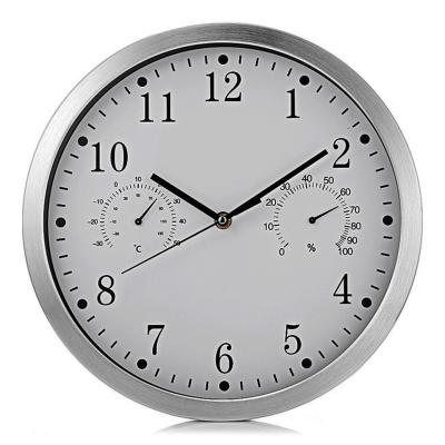 China Antique Quiet Motion Field Motion Thermometer Metal Style No-Tick Wall Clock for sale